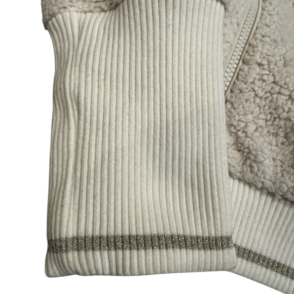 Athleta Ivory Tugga Sherpa Ribbed Trim Zip Front Zip Pockets Sherpa Inside Sz M - Picture 3 of 7